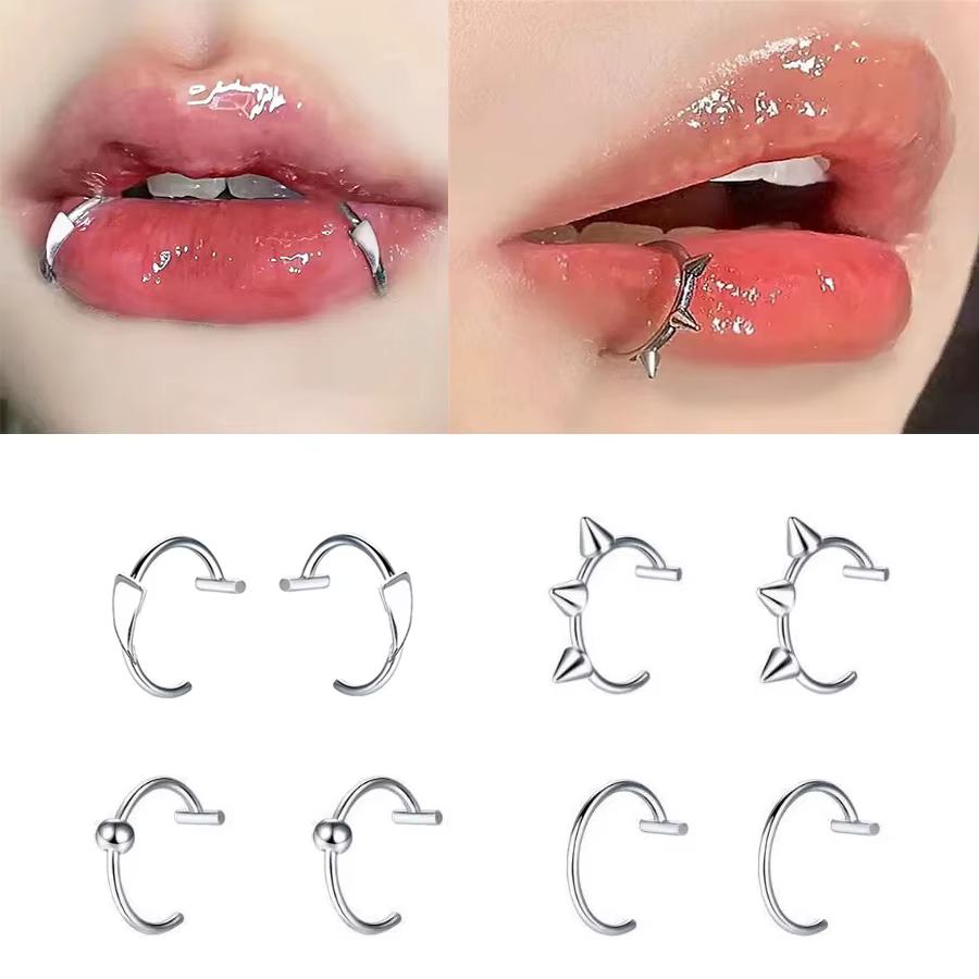 2 pièces à la mode 10mm en acier inoxydable Punk Clip sur faux Piercing nez enveloppement lèvres anneaux unisexe nez anneau femmes hommes Tusk corps bijoux