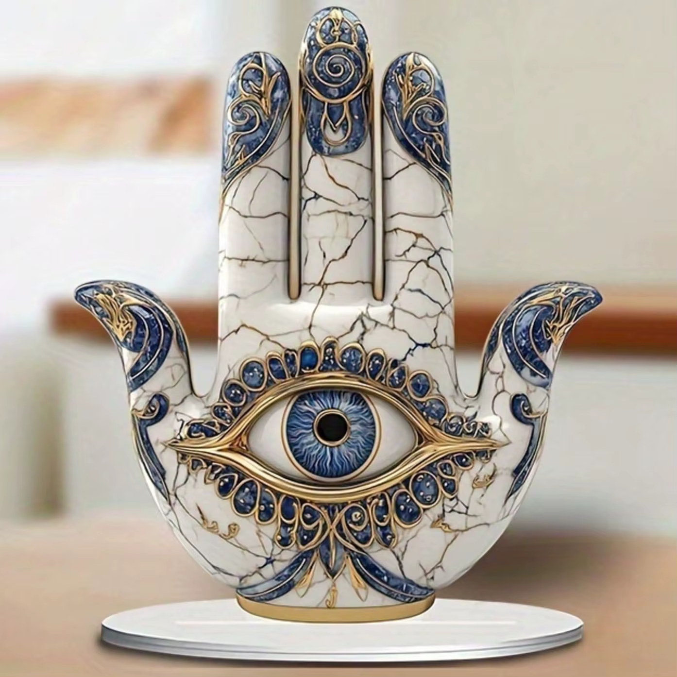 1 décor élégant en forme d'oeil avec motif bleu et or – Protection et vision symbolisantes