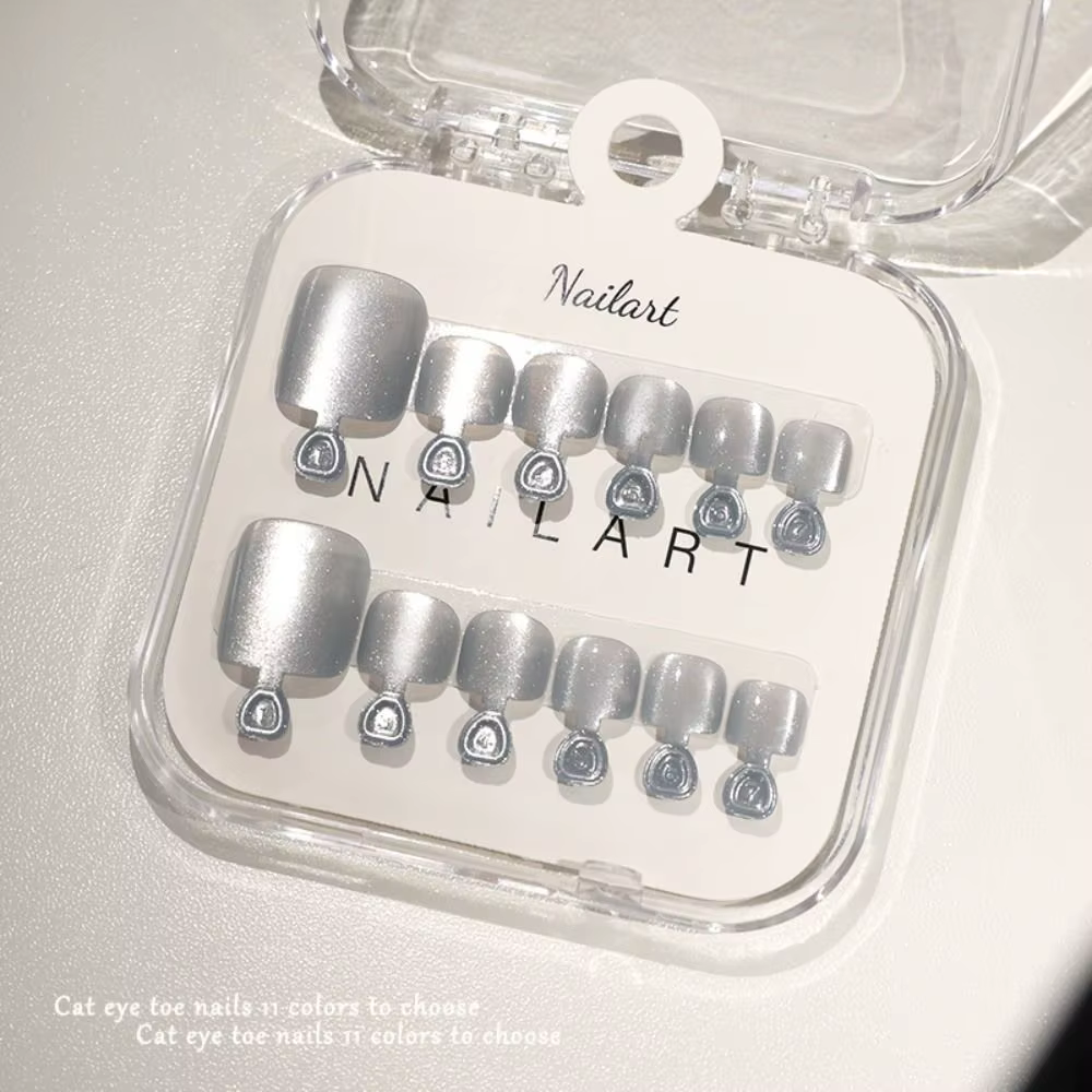 Nouveaux faux ongles d'orteil œil de chat faits à la main, à presser, couvrants, détachables, pour femmes et filles
