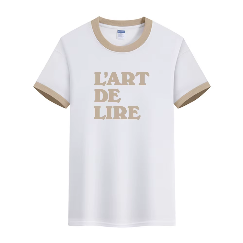 Français Vintage lettres impression sonnerie t-shirts femme été 100% coton à manches courtes hauts t-shirts décontracté col rond élégant t-shirts