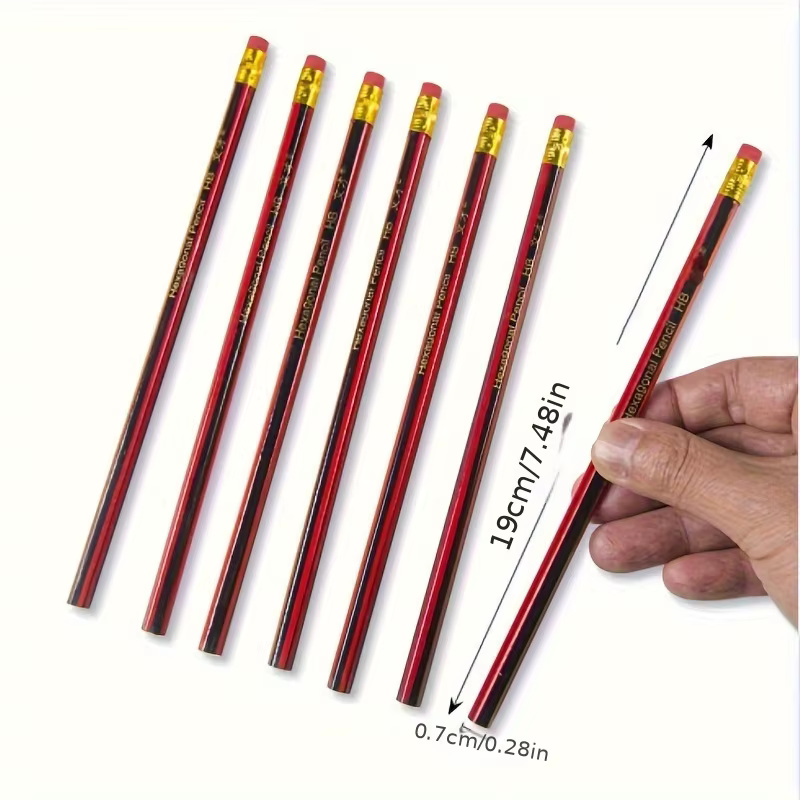 Crayons en bois HB avec gommes – Bûches rouges et noires pour écrire, dessiner et croquis – Idéal pour les étudiants et les fournitures de bureau