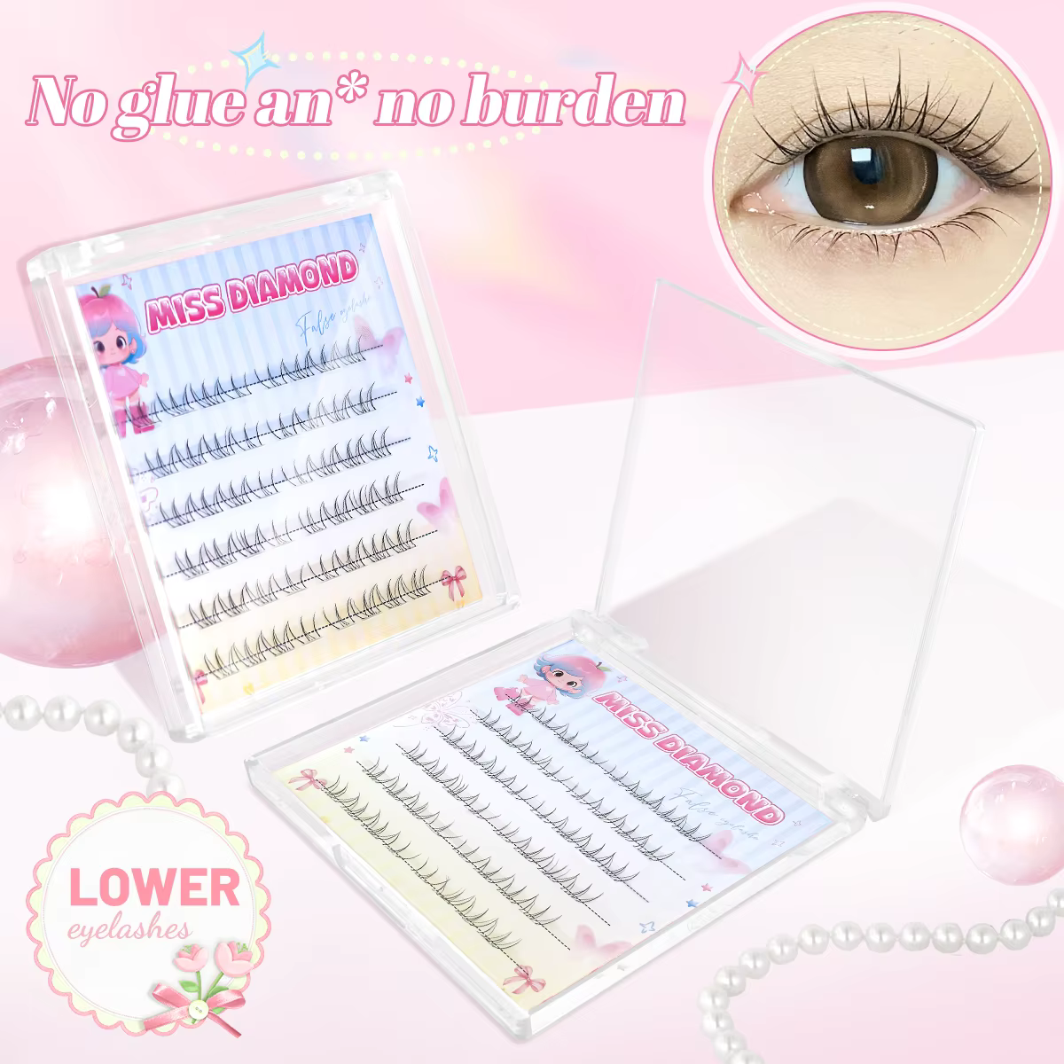 Nouveaux faux cils inférieurs autocollants 48 grappes sans tige