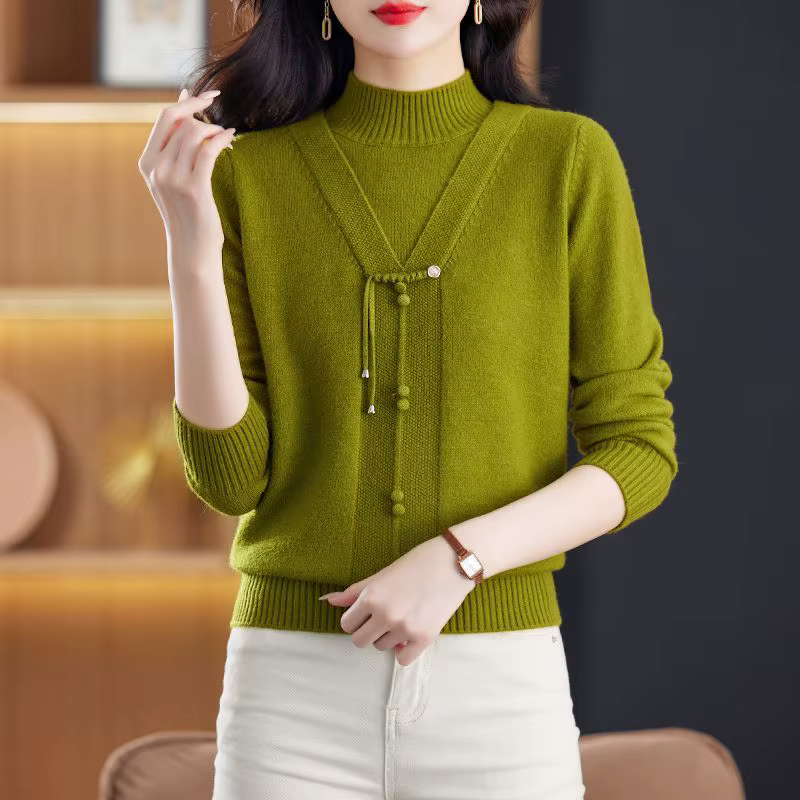 Pull tricoté à col mi-haut pour femme, ample et chaud, pour personnes âgées d'âge moyen, collection automne-hiver 2026
