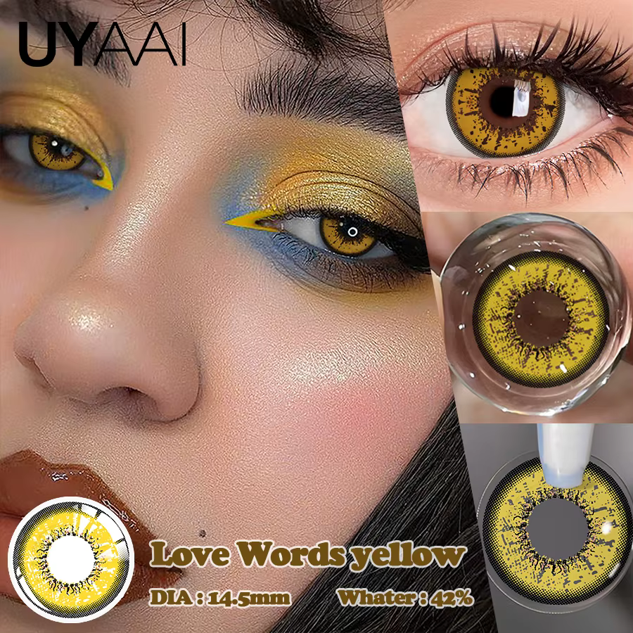 UYAAI 1 paire de lentilles de contact jaunes maquillage beauté annuel doux mode santé Anime Cosplay yeux