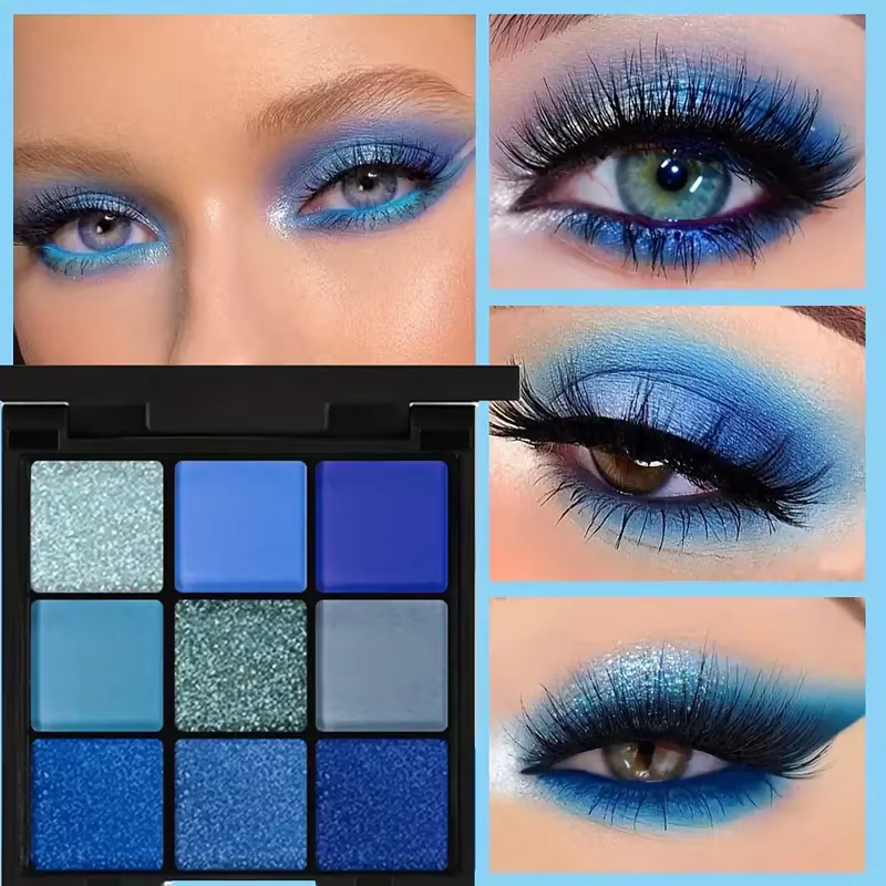 Palette de fards à paupières bleus à 9 grilles
