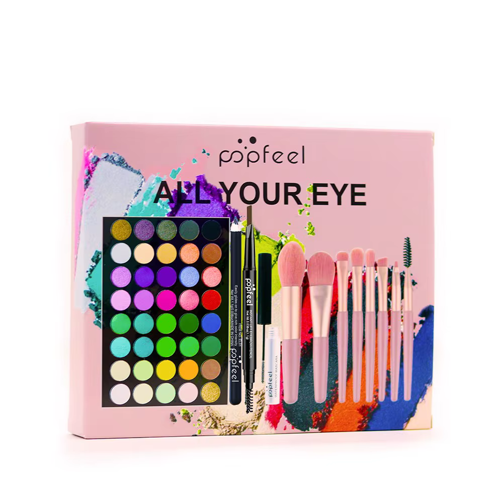 POPFEEL ensemble de maquillage pour les yeux 40 couleurs fard à paupières Palette crayon à sourcils Eyeliner stylo