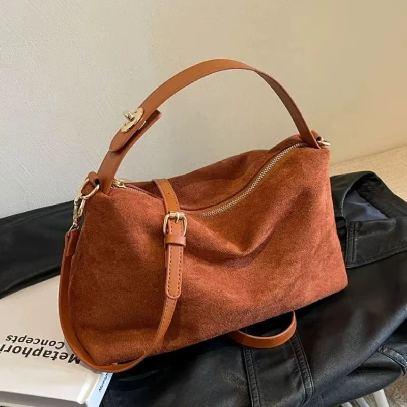 Sac à bandoulière en Faux daim avec fermeture éclair, couleur unie, sacs décontractés simples et exquis, durables pour les déplacements quotidiens, sacs à main pour femmes, hiver 2025