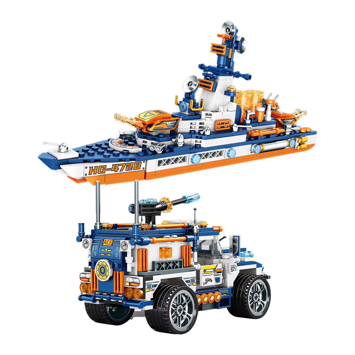 Série Militaire : Maquettes de Blocs de Construction de Navires de Guerre, Porte-avions, Destroyers, Véhicules Blindés et Bateaux de Sauvetage, Assemblage Créatif DIY