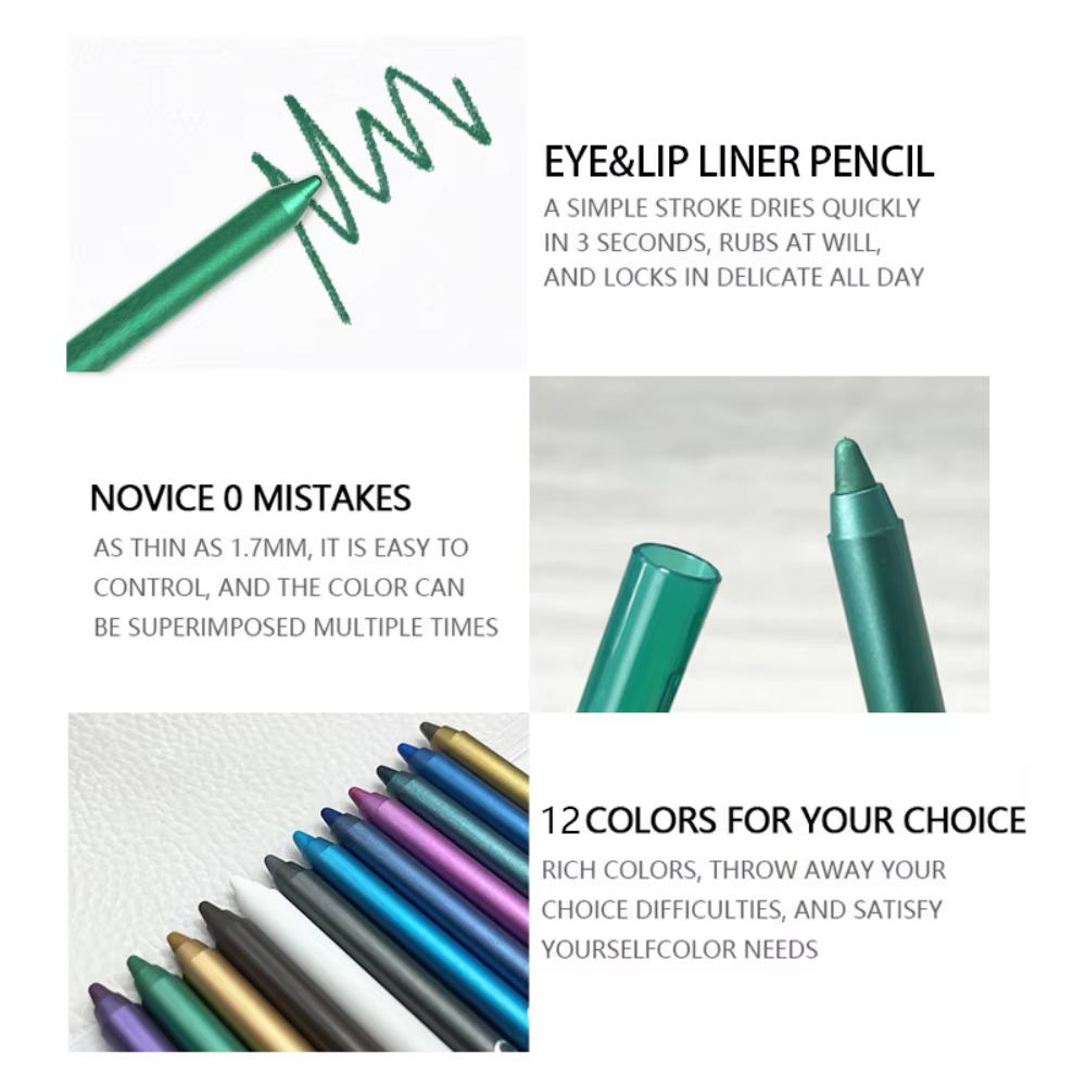 Ensemble de 12 stylos Eyeliner imperméables avec effets scintillants