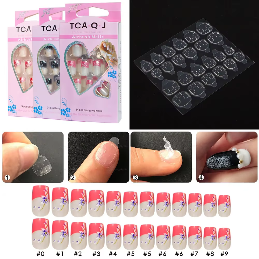 1 boîte 24 pièces faux ongles à pression carrés longueur médiane couverture complète faux ongles Art Kits avec adhésif pour ongles ensemble de manucure