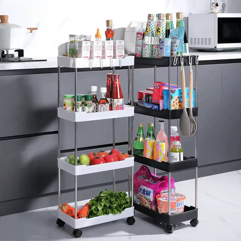 Étagère de rangement amovible à 3/4 niveaux pour espaces étroits, chariot à roulettes, étagère de salle de bain, étagères de cuisine pour espaces étroits, étagère de finition latérale