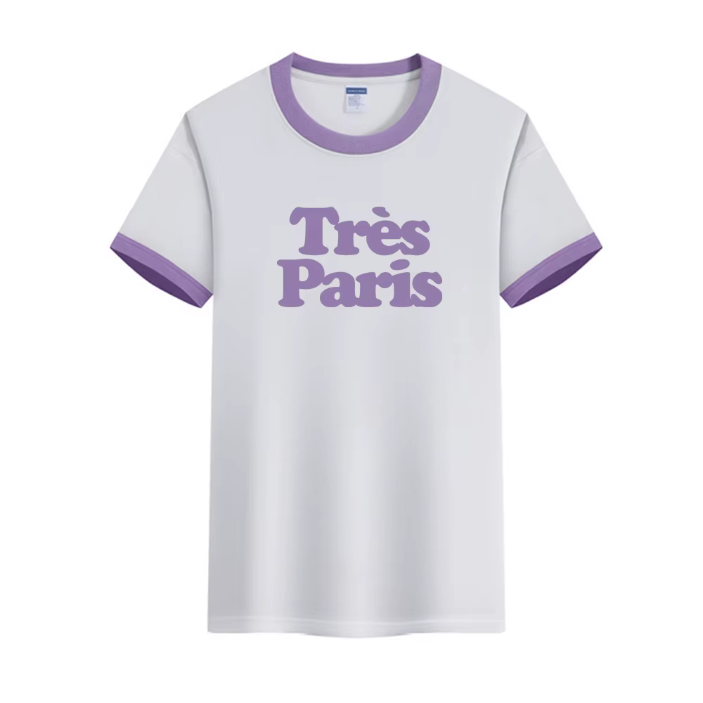 Français Vintage lettres impression sonnerie t-shirts femme été 100% coton à manches courtes hauts t-shirts décontracté col rond élégant t-shirts