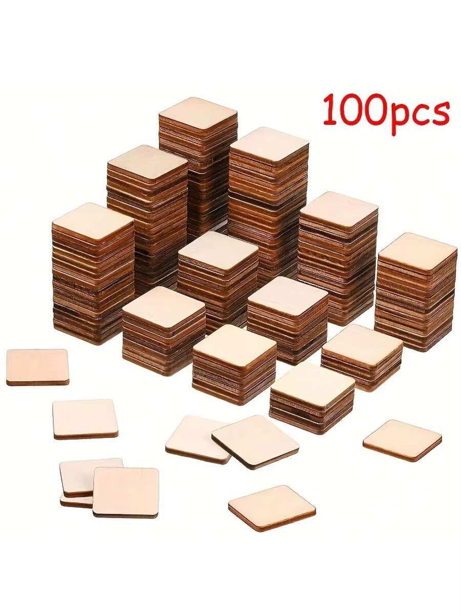100 pièces blocs carrés en bois copeaux de bois (25mm/1 pouce) copeaux de bois vierges d'angle rond carré pour bricolage copeaux de bois carrés pour Craf
