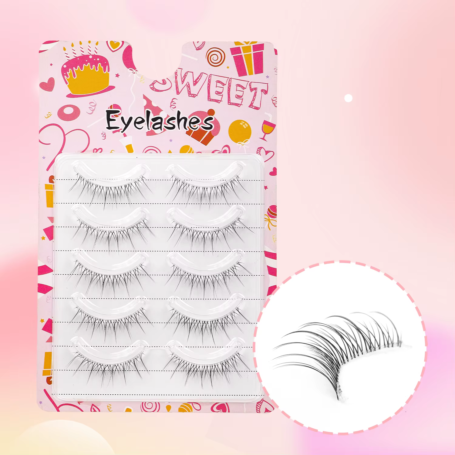 5 paires de faux cils, style naturel et transparent