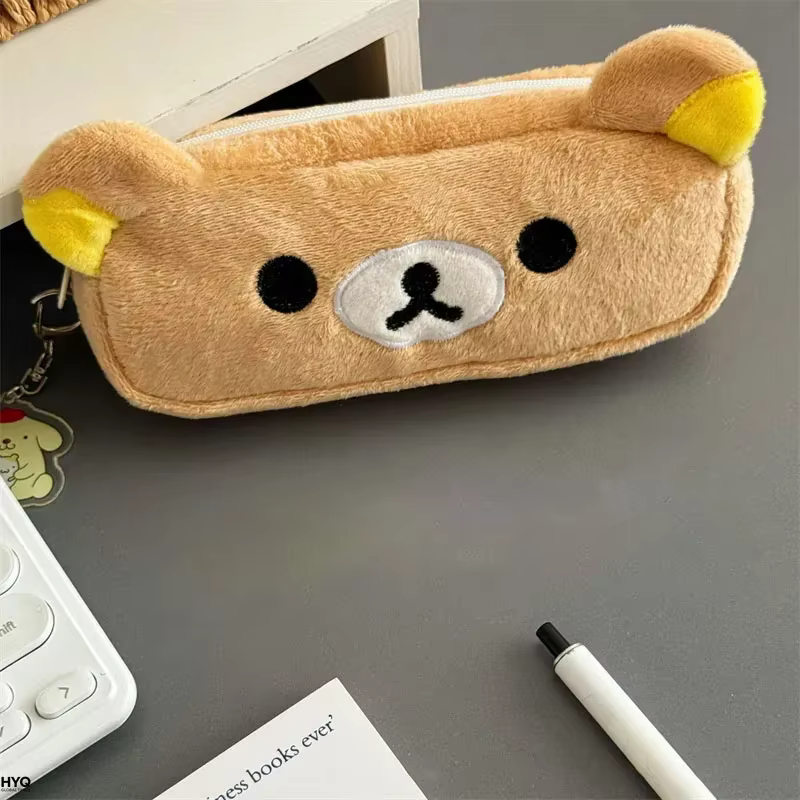 Étuis à crayons Kawaii Rilakkuma pour enfants et filles, pochette à crayons mignonne en forme d'ours de dessin animé, sac à stylos, papeterie scolaire, cadeaux tendance