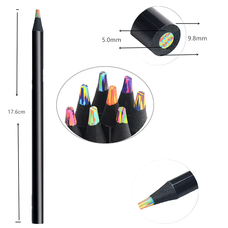 Ensemble de crayons de couleur arc-en-ciel concentriques pour enfants, crayons de peinture Kawaii, crayons de dessin, école, 12 couleurs, aléatoire, 1 pièce