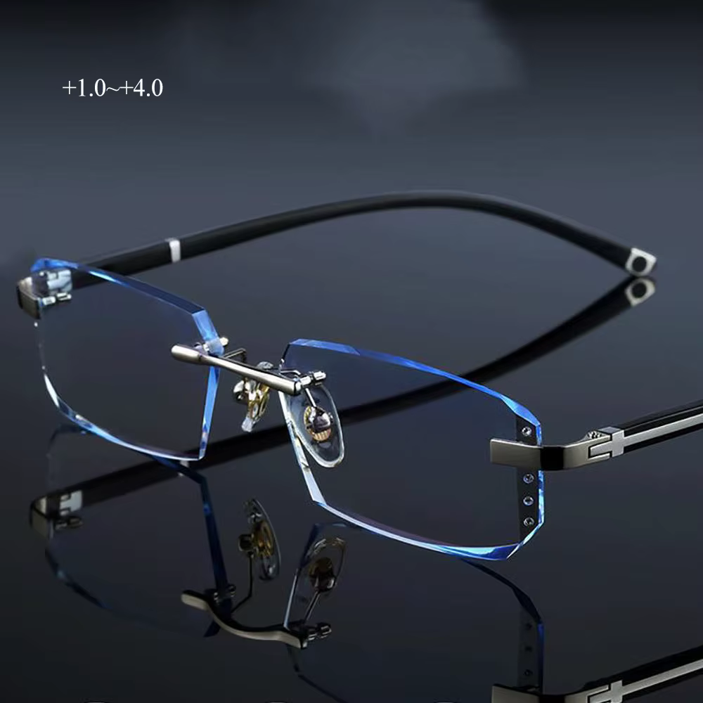 Lunettes de presbytie anti-bleu sans cadre pour hommes, lunettes à bords coupés, lunettes claires, anti-fatigue, HD, presbytie, nouveau