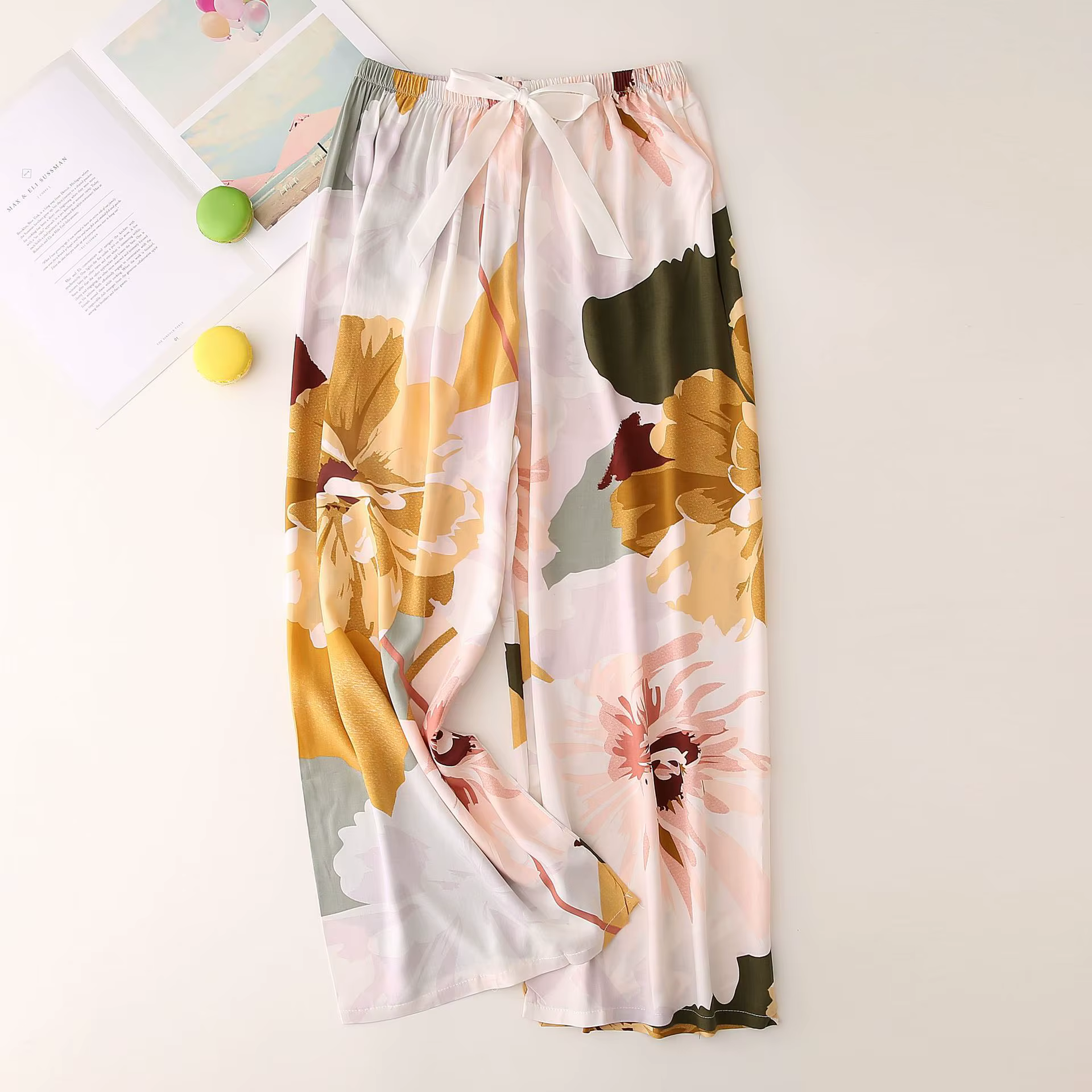 Pantalon de pyjama pour femmes, pantalon de maison, bas de sommeil fin, imprimé Floral, jambes larges, ample, grande taille, été