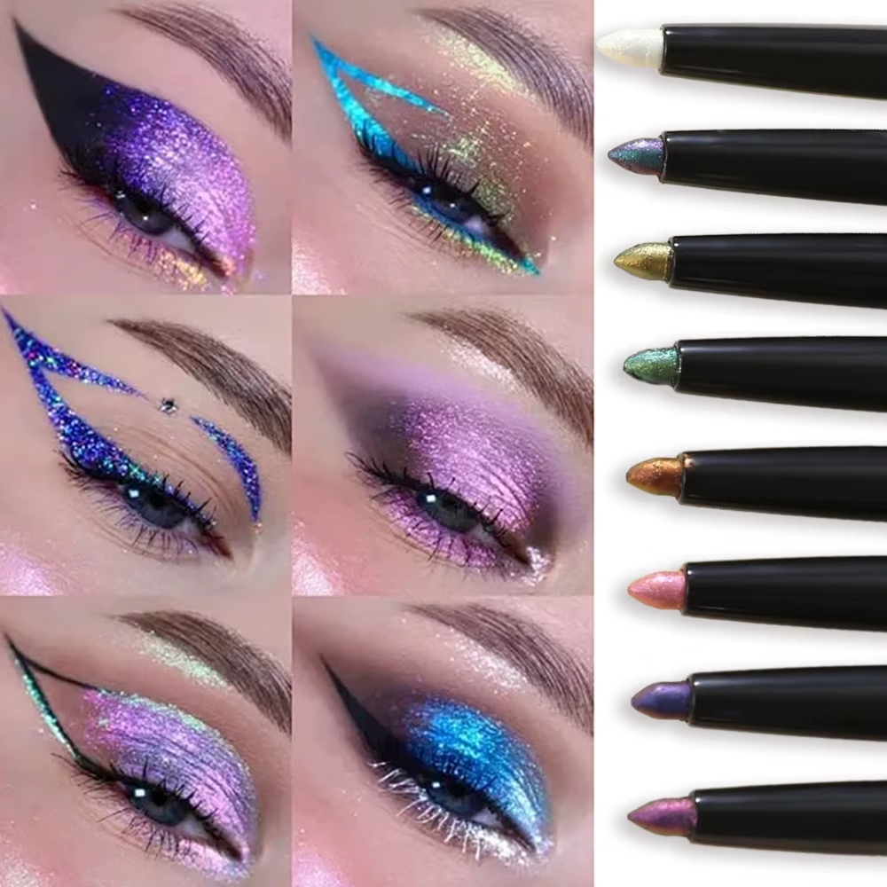 Crayon Eyeliner Nacré Effet Aurore Imperméable Bleu Violet Paillettes Diamantées Fard à Paupières Métallique Chrome Maquillage Yeux Effet Silkworm