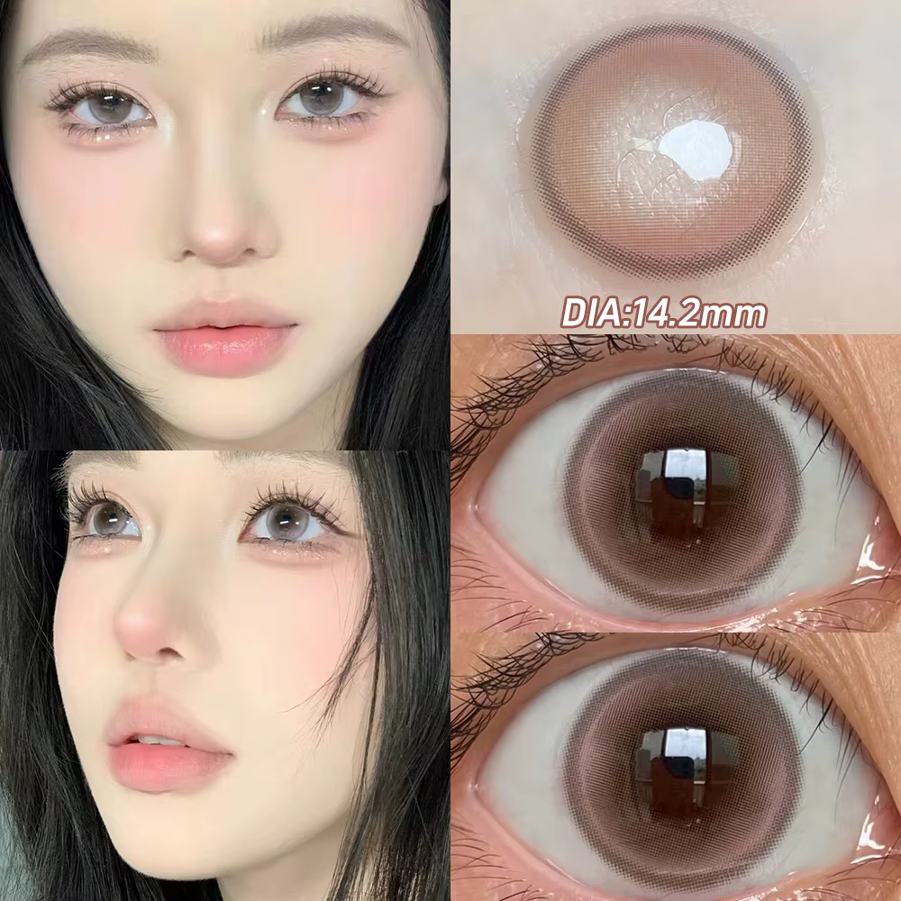 OVOLOOK-Lentilles de Contact Rose pour Myopie, Accessoire pour les Yeux avec Dioptries, Gris Naturel, Marron, Bleu, 2 Pièces