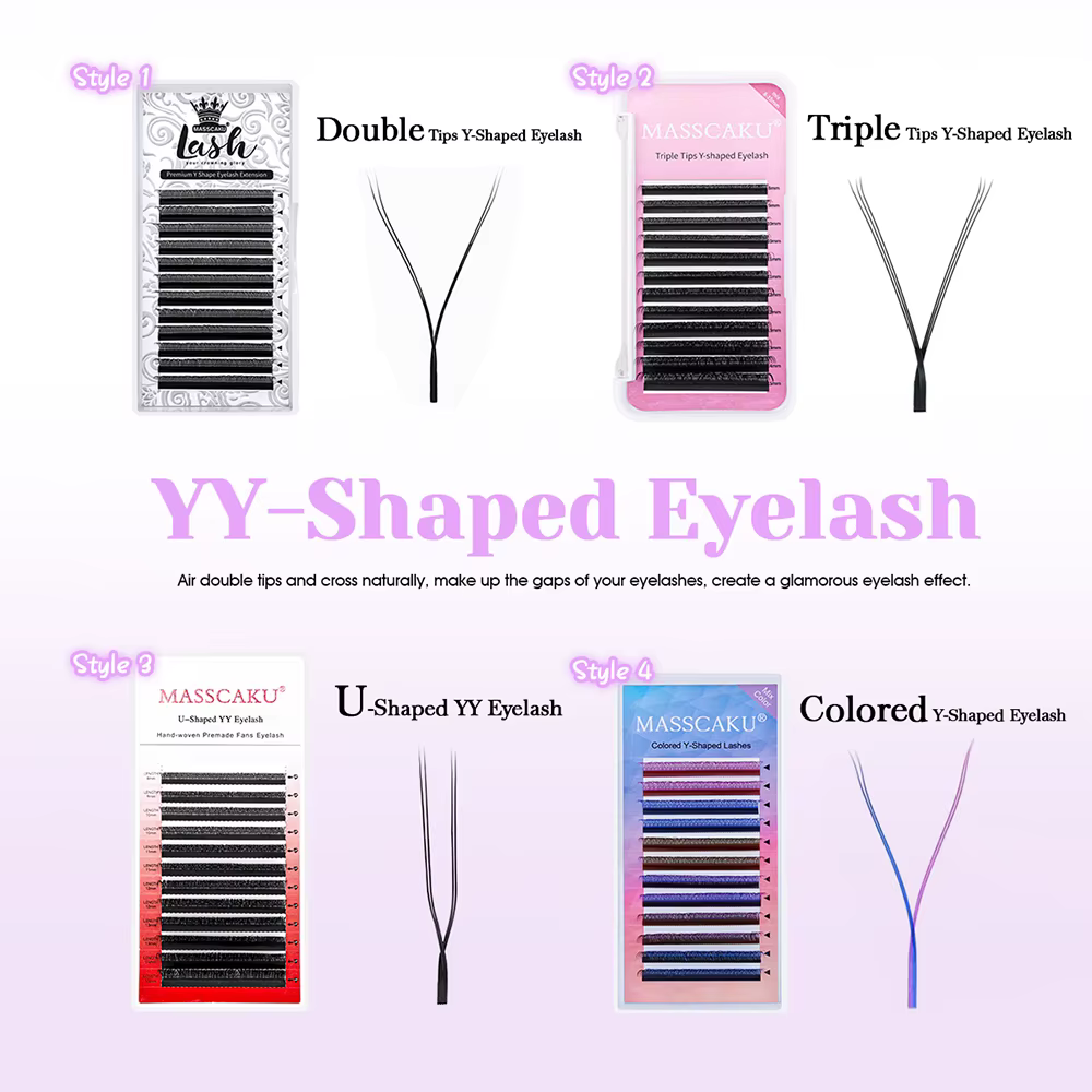 MASSCAKU U forme YY Faux cils C D Curl 8-15mm mélange préfabriqué Volume ventilateur Extension