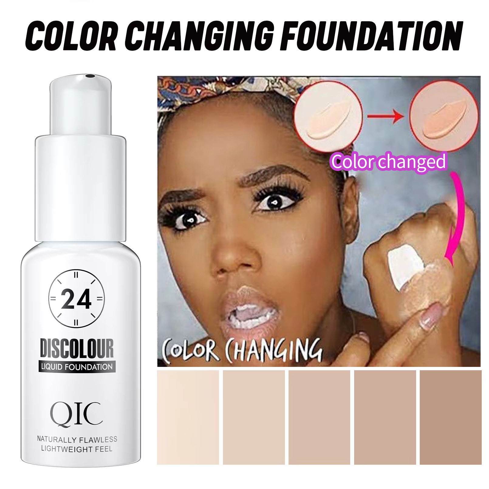 QIC 30ML fond de teint couleur changeante Base de maquillage visage nu couverture complète correcteur mat