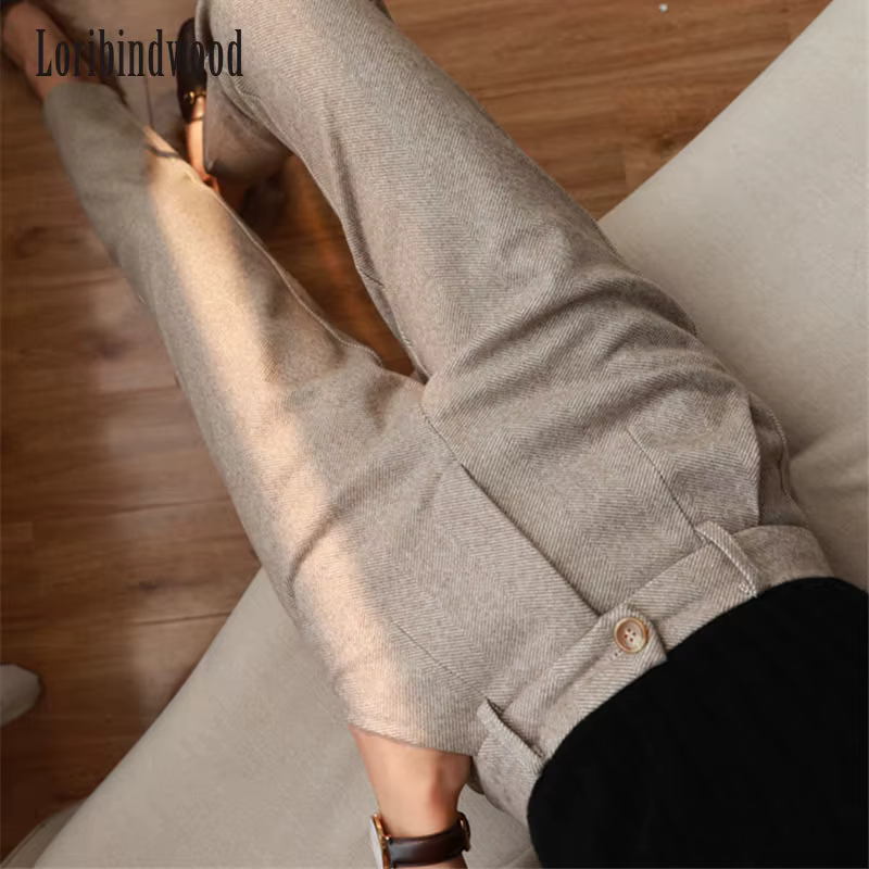 Pantalon sarouel en laine pour femme, pantalon crayon, 2023