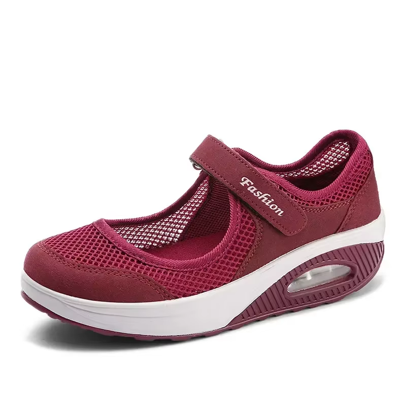 Chaussures à talons compensés en maille respirante pour femmes, chaussures décontractées, maille légère, sports de plein air, course à pied, baskets de créateur, mode 2024