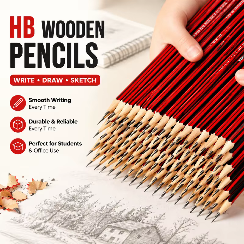 Crayons en bois HB avec gommes, corps rouge et noir pour l'écriture, le dessin et le croquis, idéal pour les étudiants et les fournitures de bureau