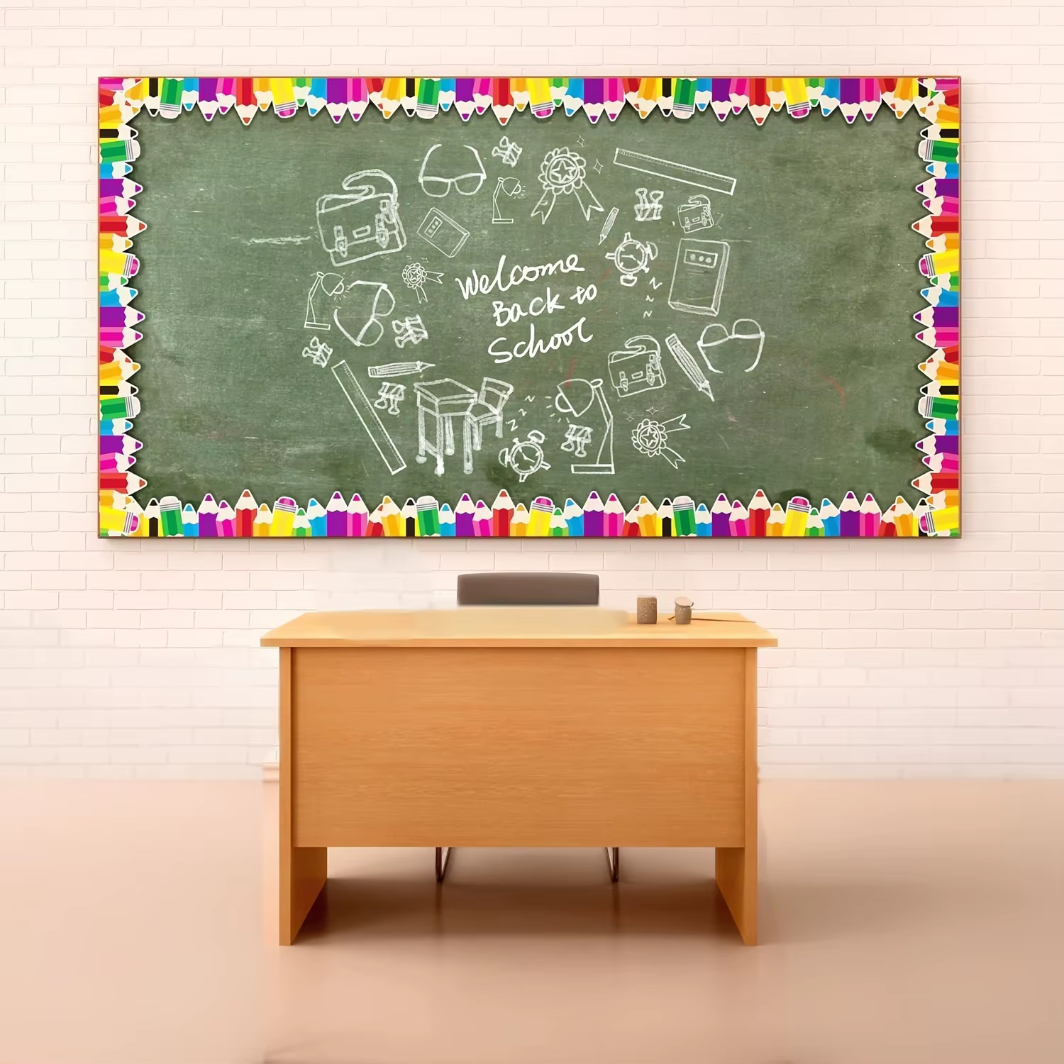 Autocollant de bordure pour tableau d'affichage en forme de crayon - Décoration colorée pour la rentrée scolaire, les panneaux d'affichage, l'espace de travail des enseignants