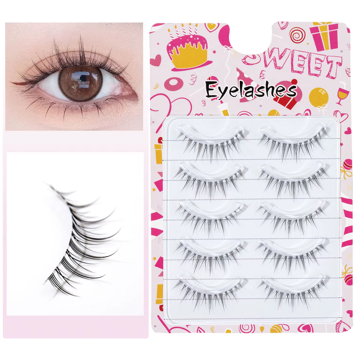 Yeux de bande dessinée 5 paires d'oeil élargi naturel mince petit démon Style Transparent Terrier faux cils