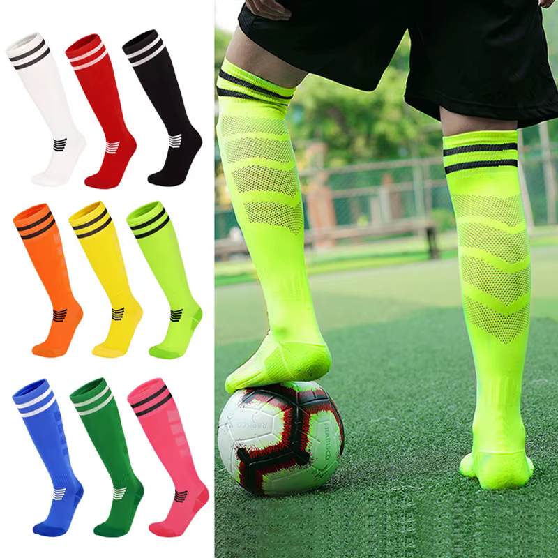 Chaussettes de football professionnelles pour enfants et jeunes adultes, bas longs d'entraînement, chaussettes de sport respirantes en nylon pour garçons et filles