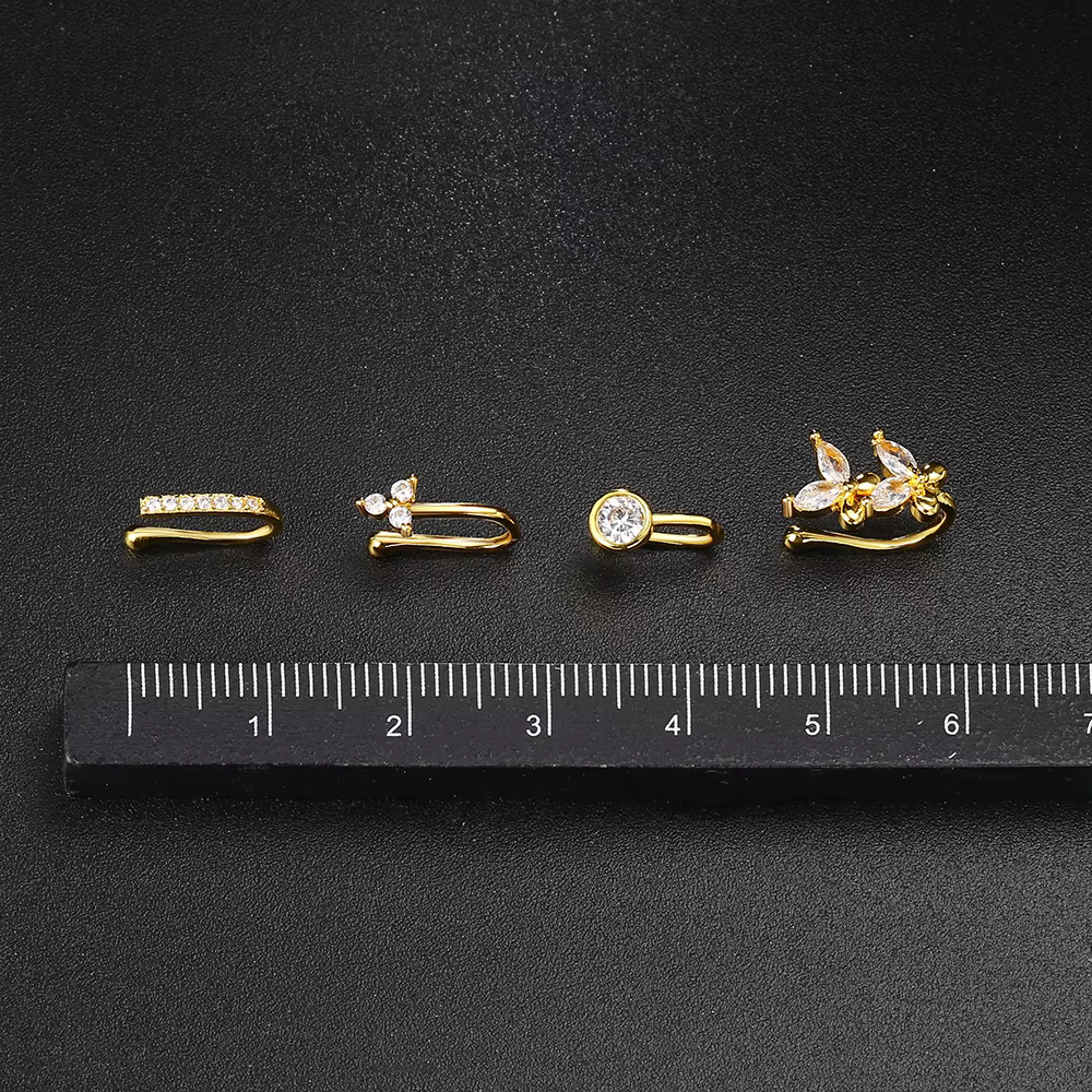 Faux Piercing pour femmes, 1 pièce, anneau de nez, manchette, bijoux pour le corps, tendance, boucles d'oreilles, cœur, étoile, fleurs, papillon, KAE197