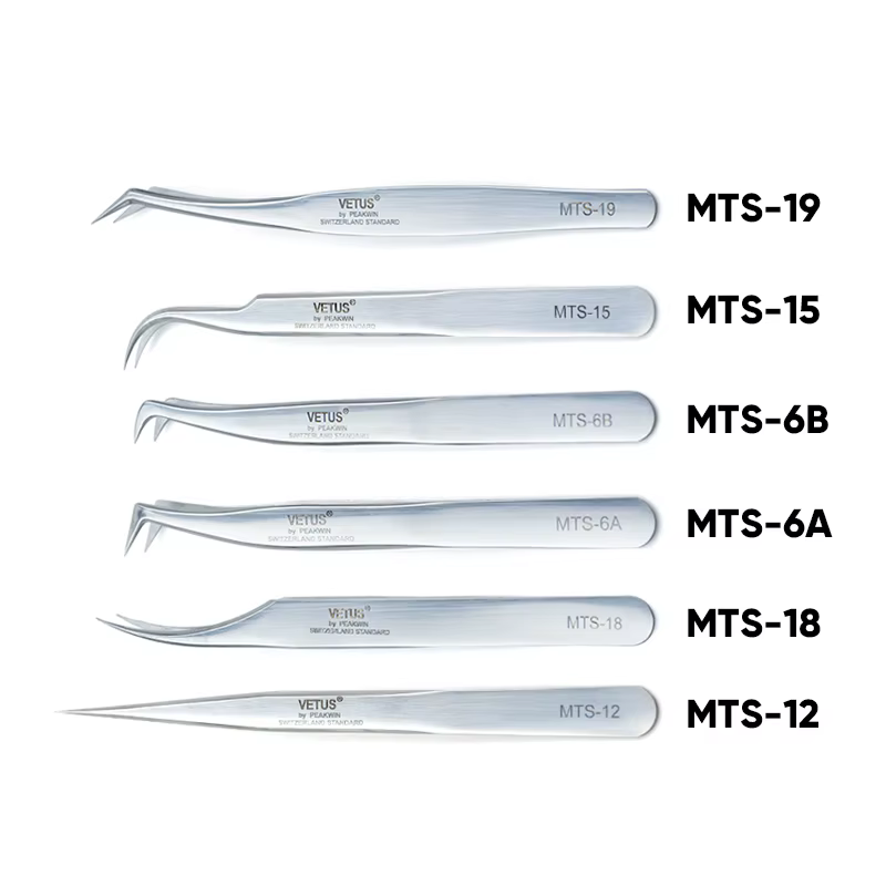 VETUS – pincettes argentées originales de la nouvelle série MTS pour Extensions de cils