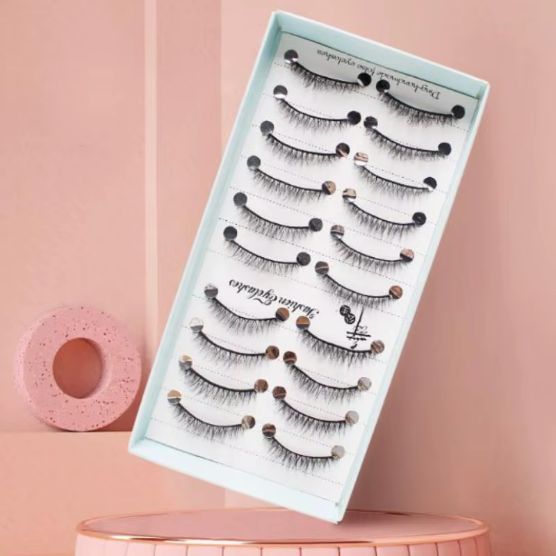 10 paires de faux cils naturels longs et effilés effet œil de chat