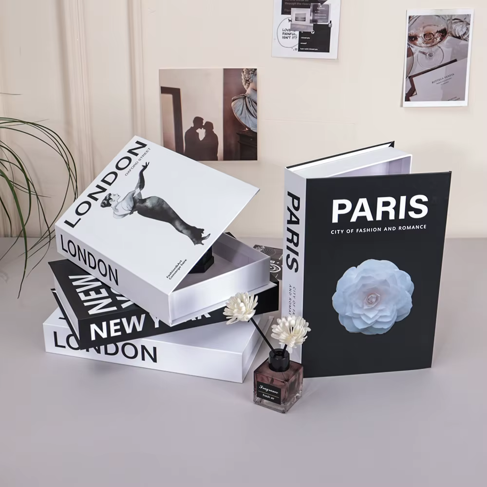 Boîtes de faux livres décoratives simples, ornements pour table basse, décoration de salon, Paris, New York, Londres