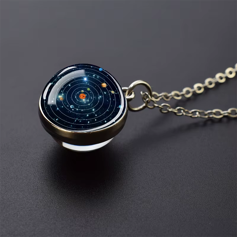 Système solaire huit planètes colliers planète galaxie Double face boule de verre pendentif collier pour femmes hommes astronomie bijoux cadeau