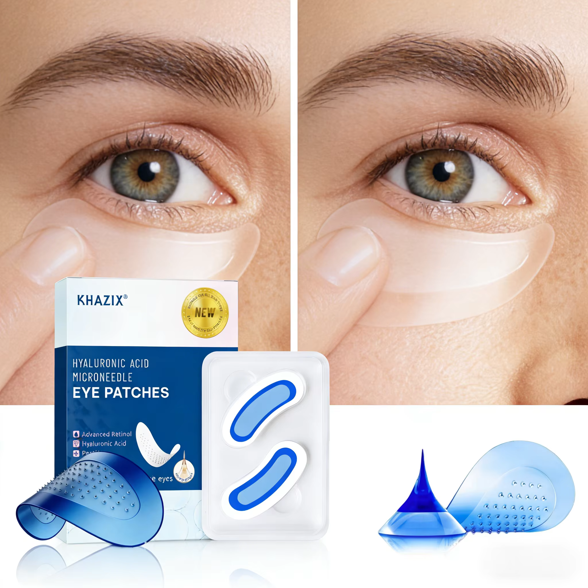 Patchs pour les yeux à micro-aiguilles au rétinol avec acide hyaluronique et peptides raffermissants