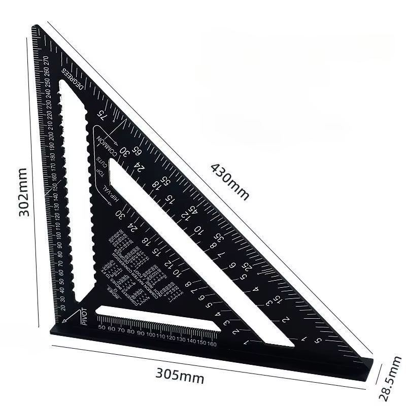 Règle d'angle triangulaire 12 pouces, rapporteur d'angle métrique en alliage d'aluminium, règle de mesure triangulaire, vitesse du travail du bois, Triangle carré