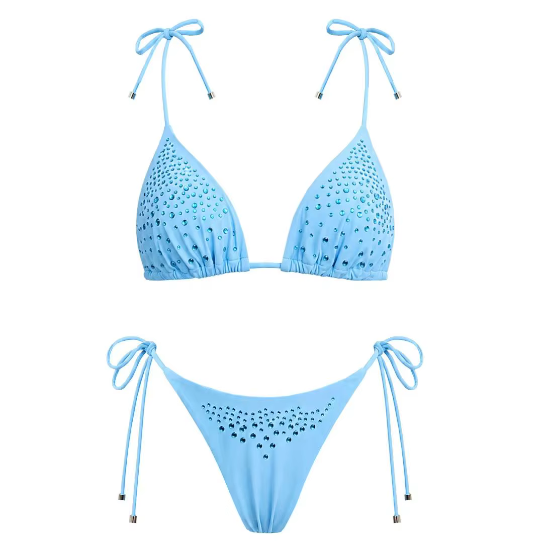 Bikini décoré de strass pour femmes, maillot de bain sexy à lacets, vêtements de plage à la mode pour femmes