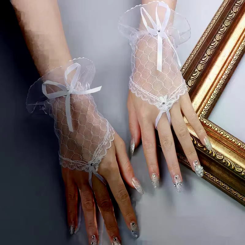 1 paire de gants de mariage en dentelle pour Nail Art, faux manchette plissée, accessoires de photographie de manucure, fausses manches, accessoires pour ongles, fournitures