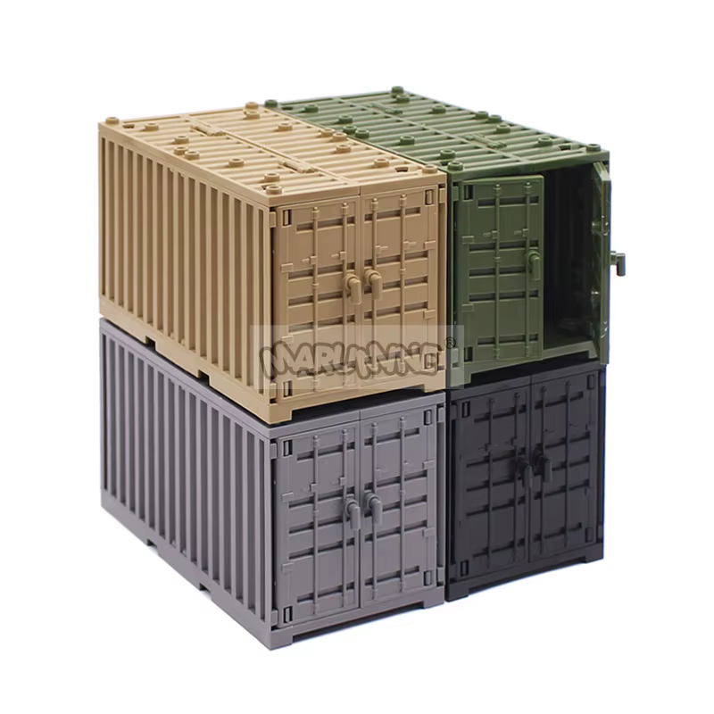 Marumine MOC – boîtes de conteneurs militaires, accessoires en briques, blocs de construction de scène de l'armée, pièces d'expédition, Kit de modèle de mallette de Transport à monter soi-même