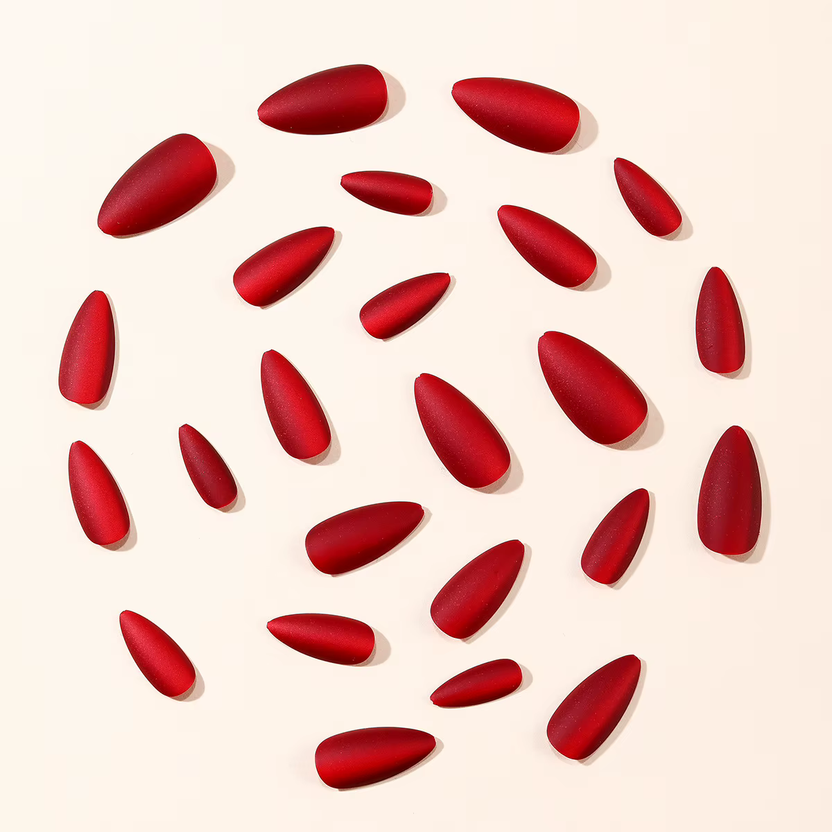 24 pièces/ensemble faux ongles rouge velours pour femmes filles fête du nouvel an moyen amande ballet mat ongles conseils presse sur faux nail art
