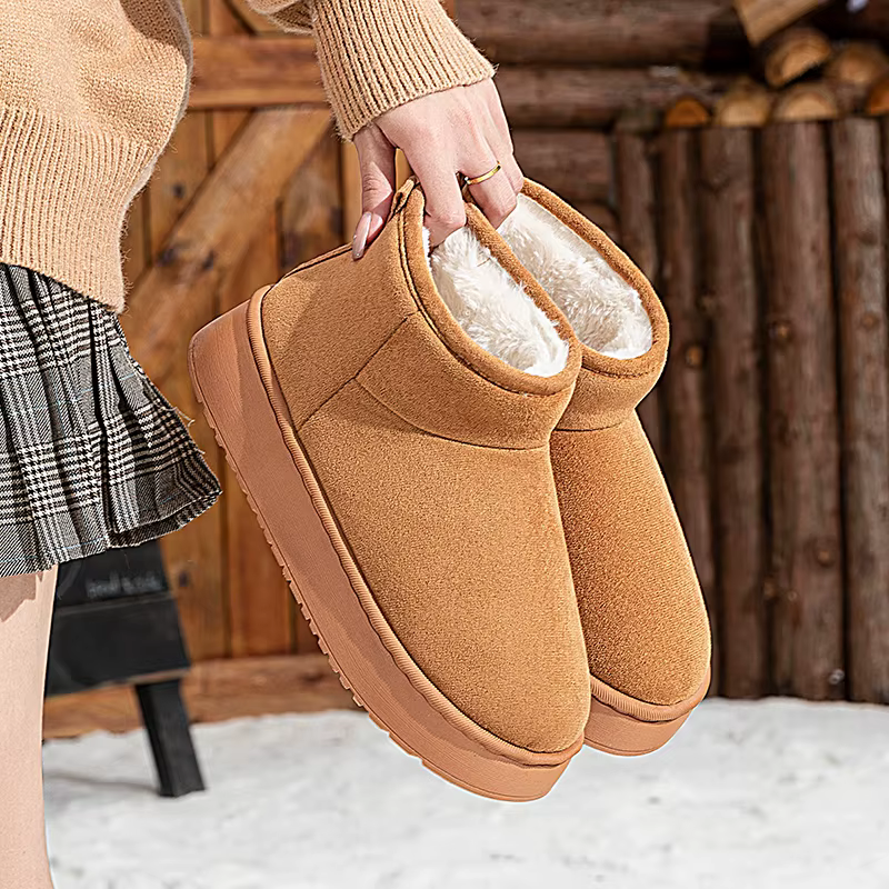 Faux daim fond épais bottes de neige femmes 2025 tendance chaud épaissir peluche coton chaussures femme sans lacet antidérapant hiver bottines