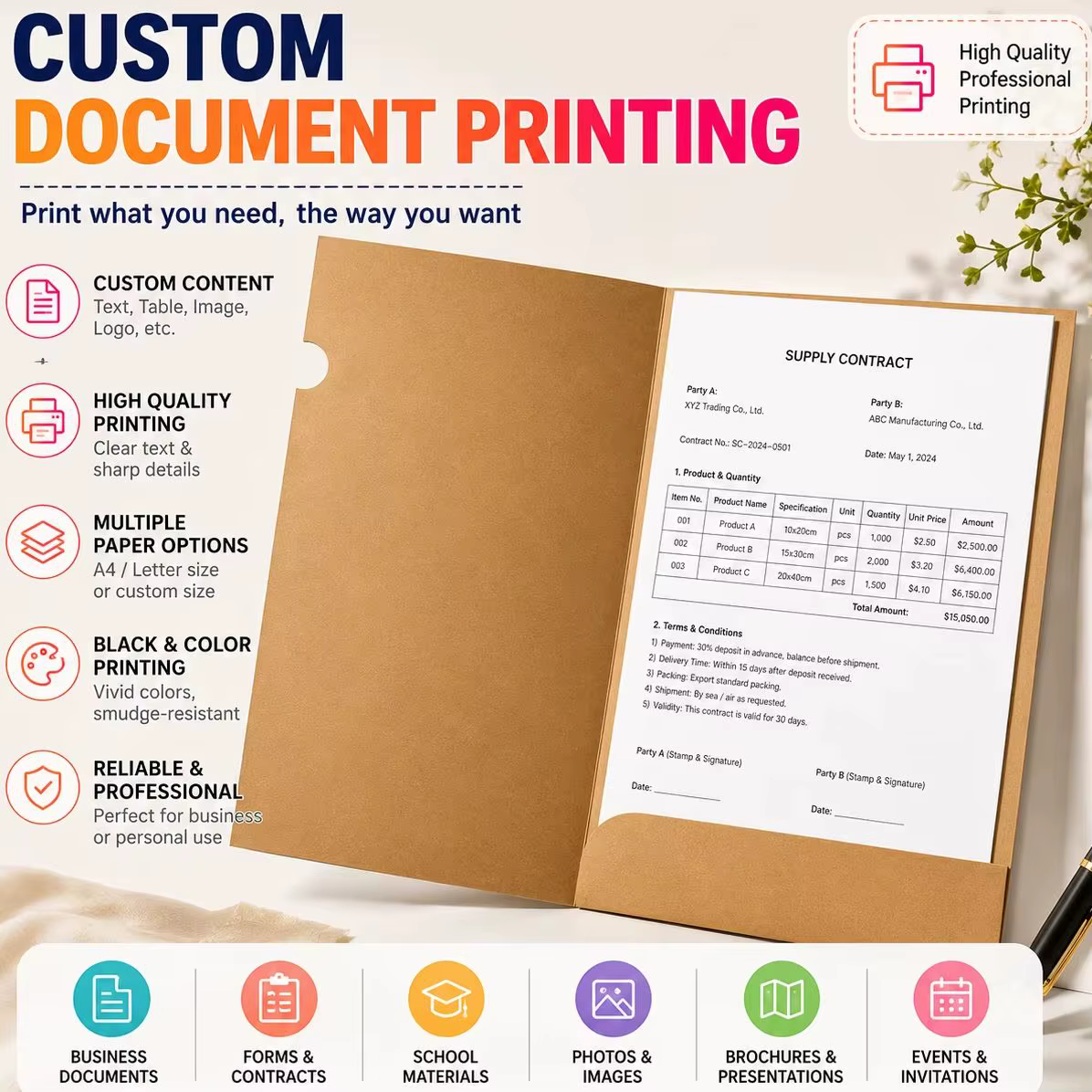 Impression de fichiers personnalisés DIY - Personnalisé pour vos documents d'entreprise |   Nous vous proposerons le dropshipping