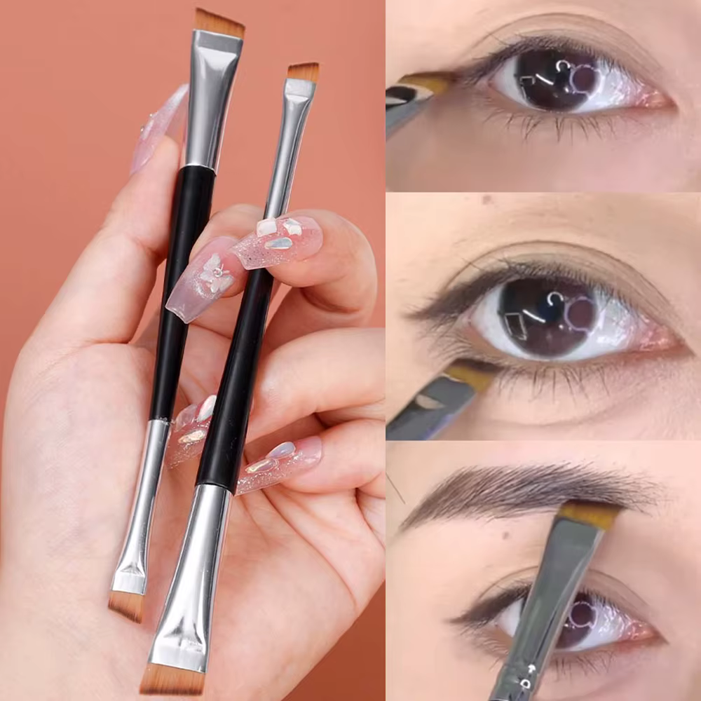 Brosse à sourcils professionnelle, Eyeliner, lame à tête plate coudée, pinceaux de maquillage pour Contour des sourcils, outils de maquillage à Double tête, 15 pièces