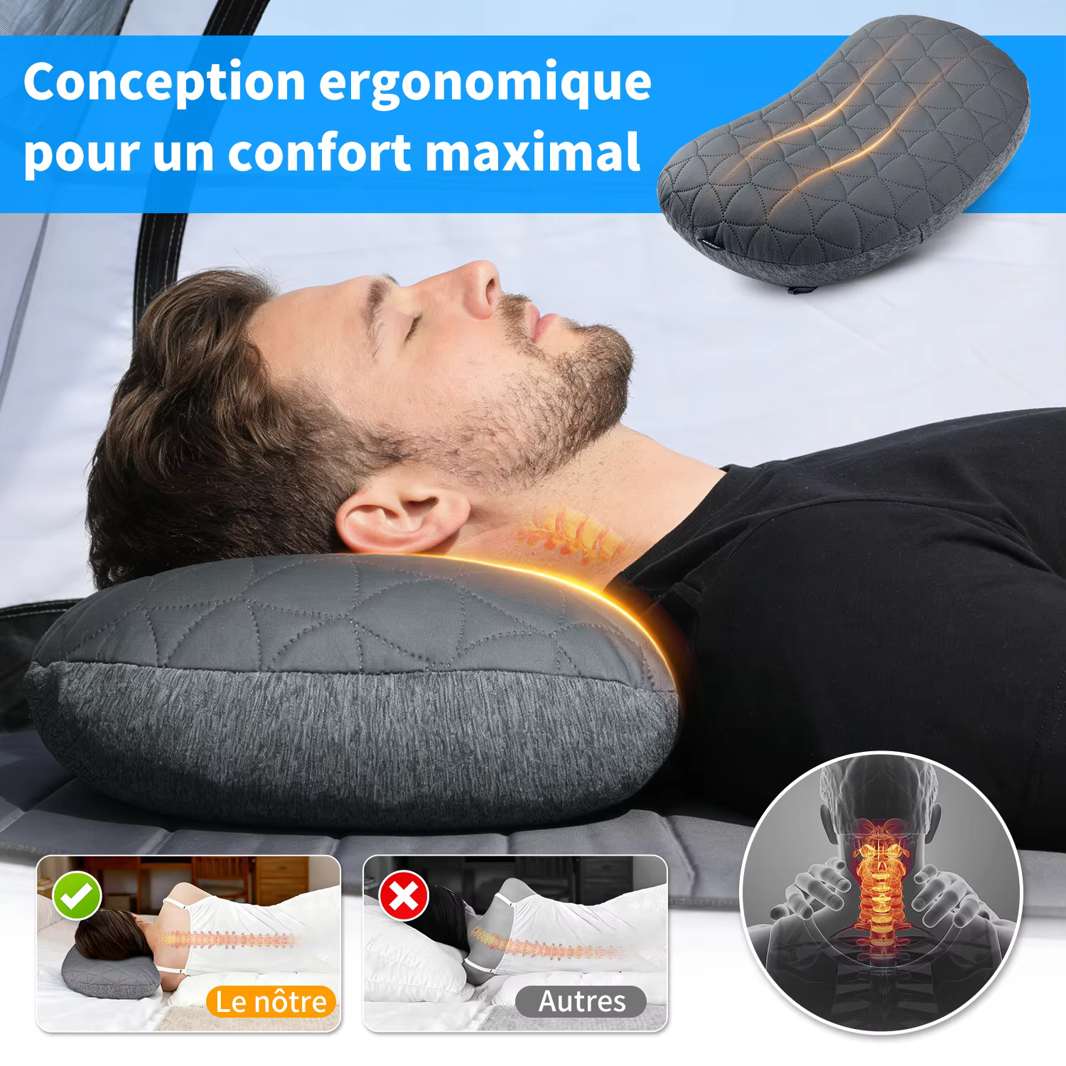 MAPLEAF oreiller de Camping gonflable ultraléger imperméable 10 cm oreiller d'air Camping oreiller de couchage gonflable randonnée oreiller d'air