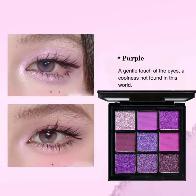 Palette de fards à paupières violet Ube 9 couleurs – finition mate et scintillante
