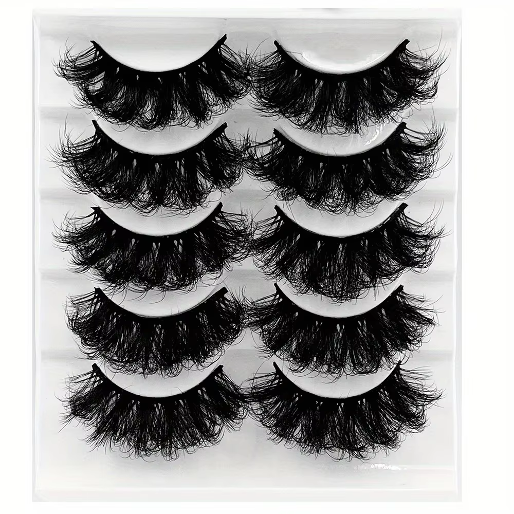 5 paires de faux cils en vison synthétique, longue durée, effet volume spectaculaire, épais et longs