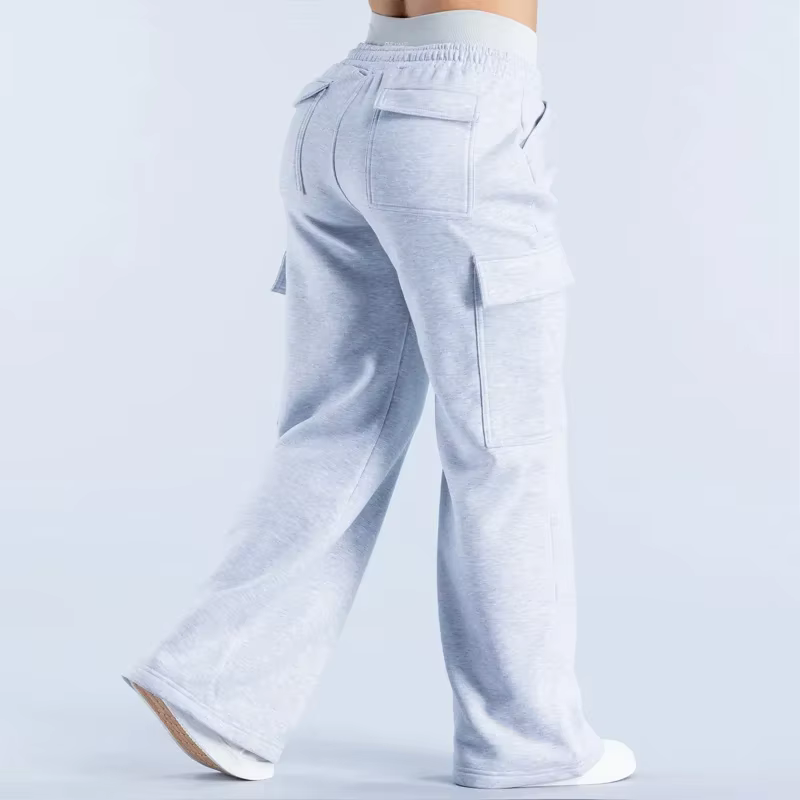 Pantalon de travail américain décontracté pour femme, taille basse, ceinturé, coupe droite, jambe large, couleur unie, plusieurs poches